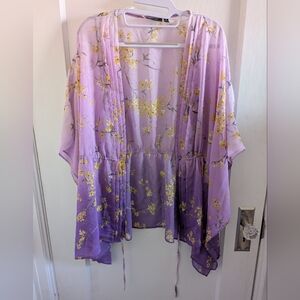 Apt 9 Women's Lilac to Purple Floral Sheer Tie Front Kimono